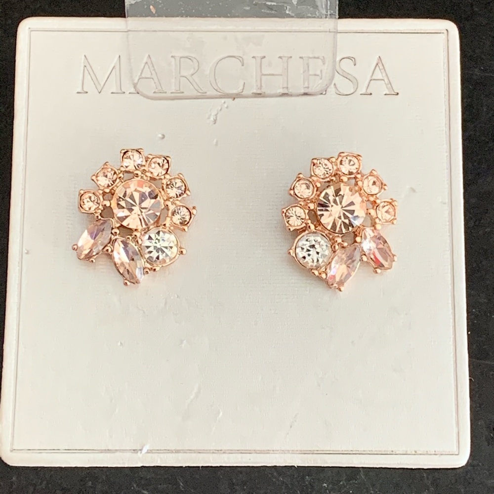 MARCHESA Earrings Rose Gold-tone Crystal Cluster LAST ONE!!